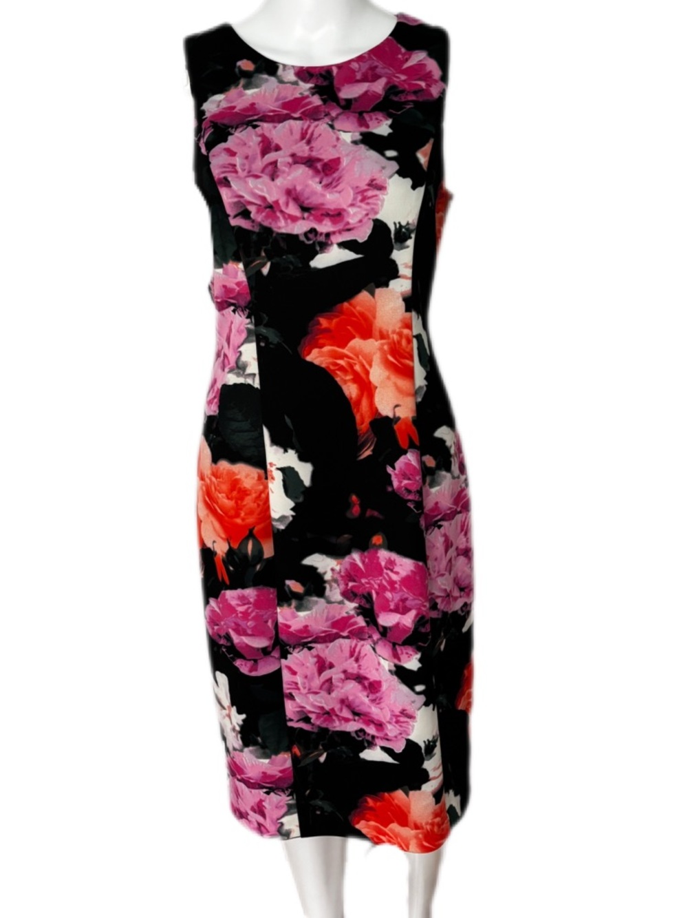 Vince Camuto Black Midi Dress with Pink & Orange Floral Print